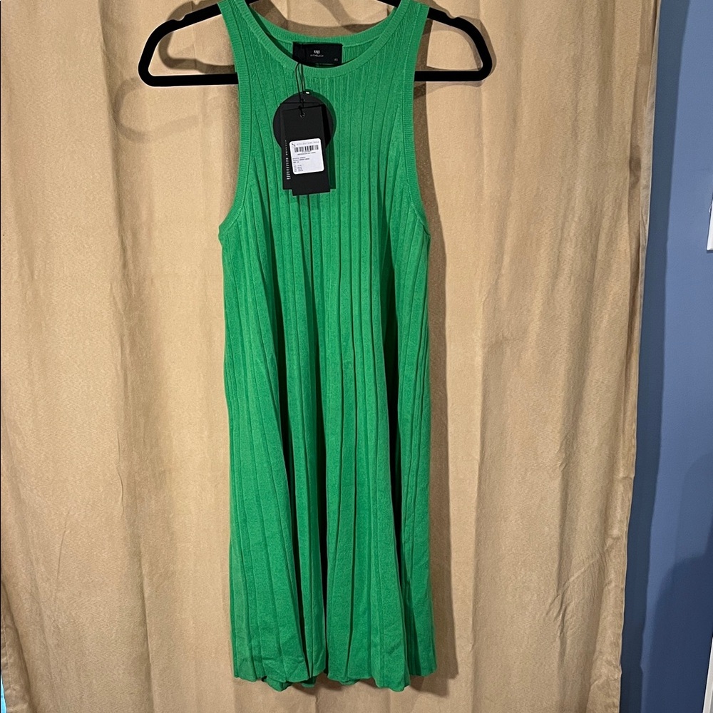 Green Ribbed A-Line Midi Dress